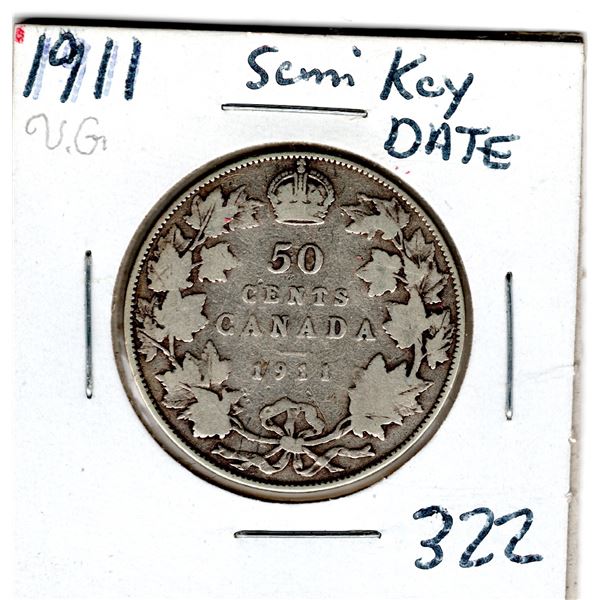 1911 SEMI KEY DATE 50 CENT PIECE