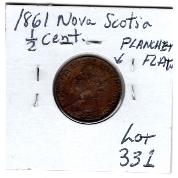 1861 NOVA SCOTIA ½ CENT PIECE WITH PLANCHET FLAW HIGH GRADE