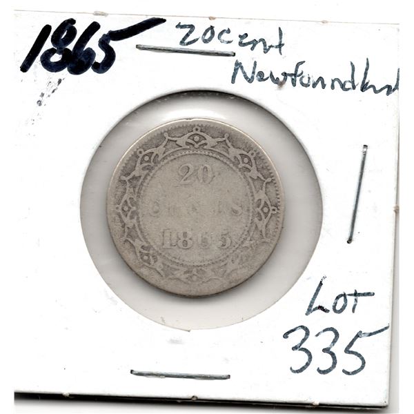 1865 NEWFOUNDLAND 20 CENT PIECE