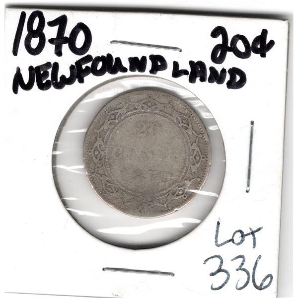 1870 NEWFOUNDLAND 20 CENT PIECE