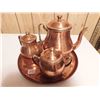 Image 1 : PORTUGAL SOLID COPPER TEA POT CREAM & SUGAR & TRAY