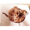Image 2 : PORTUGAL SOLID COPPER TEA POT CREAM & SUGAR & TRAY