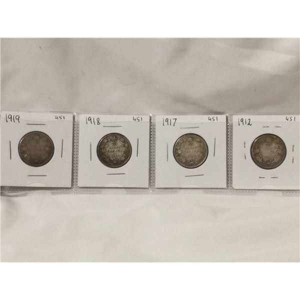 Four Silver 25¢ - 1912, 17, 18, 19