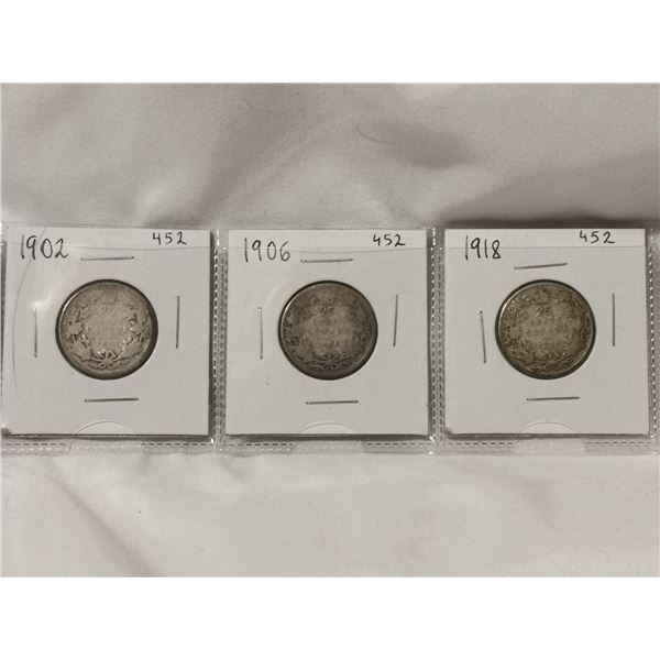 Three Silver 25¢ - 1902, 06, 18
