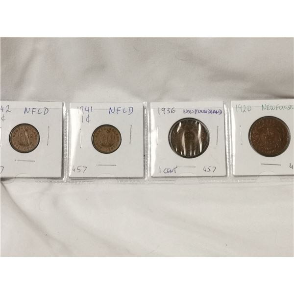 Four Newfoundland 1¢ Coins - 1920, 36, 41, 42