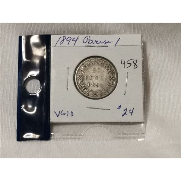 1894 NFLD 20¢ Silver Coin