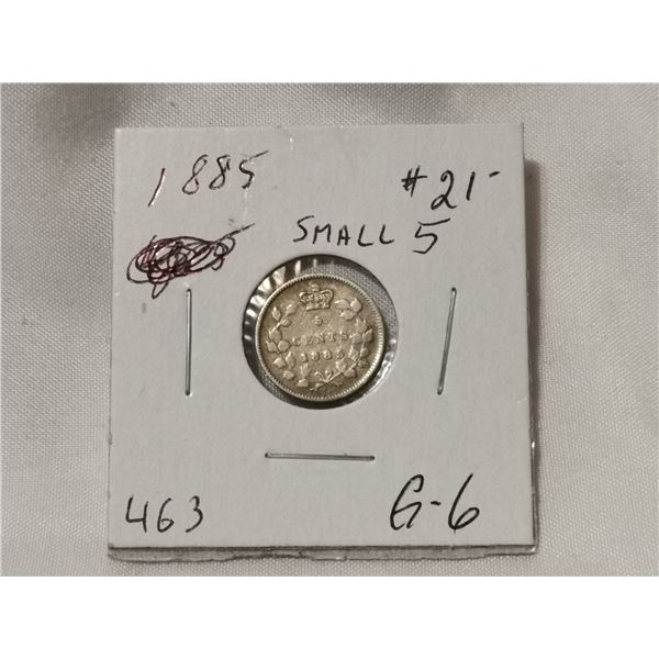 1885 Small 5 Silver 5¢