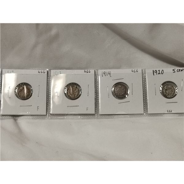 Four Silver 5¢ - 1912, 1913, 1914, 1920