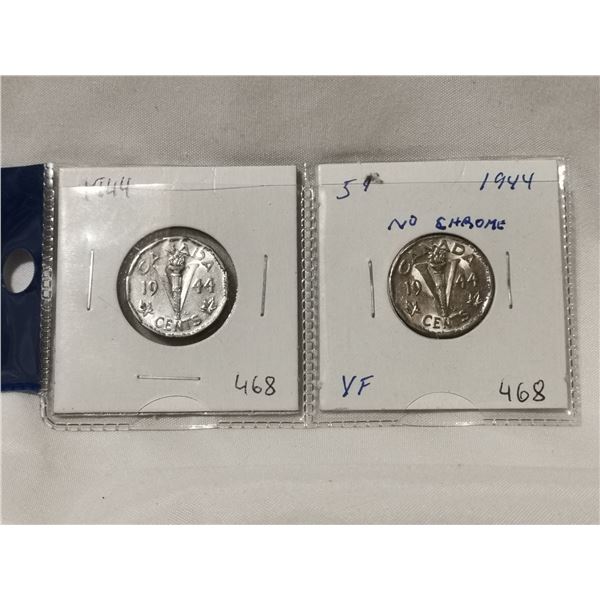 1944 No Chrome & Chromed 5¢ Coins