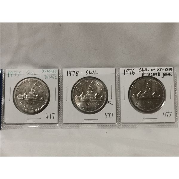 Three Assorted 1976, 77, 78 Nickel Dollars