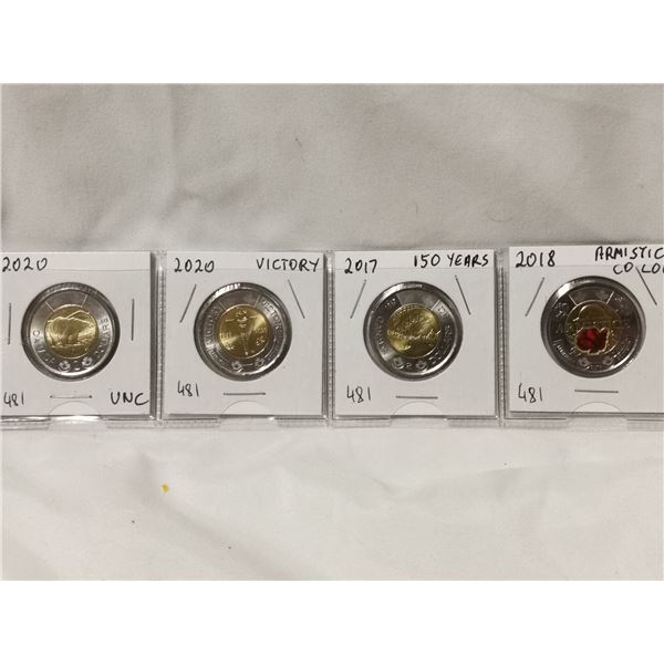 Four Different UNC $2 Coins