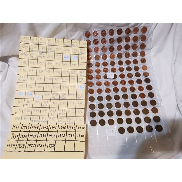1920-2012, set of all different 1¢ Coins - over 100