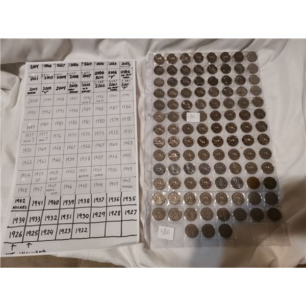 1922-2020, set of all different 5¢ Coins - over 100