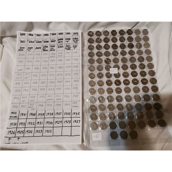 1922-2020, set of all different 5¢ Coins - over 100