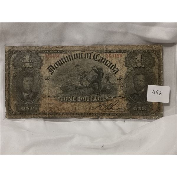 Rare 1898 Canada $1 Bill -  poor condition