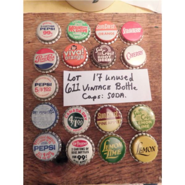 LOT 611 17 UNUSED VINTAGE POP/SODA BOTTLE CAPS