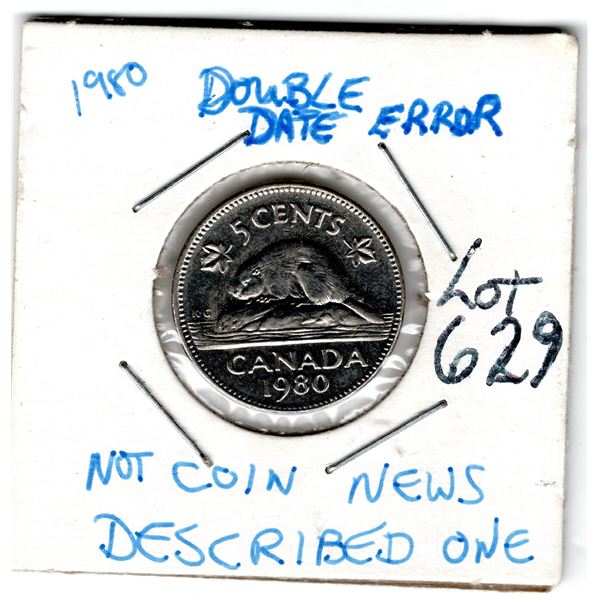 LOT 629 1980 DOUBLE DATE ERROR 5 CENTS