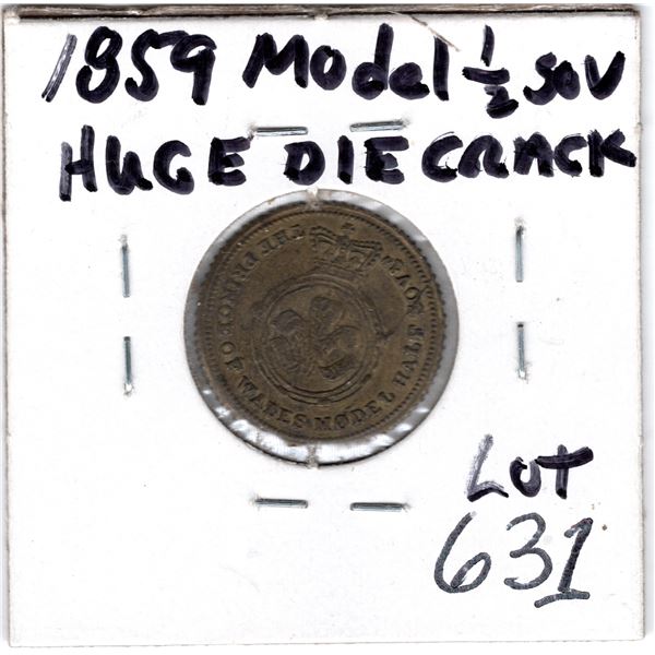 LOT 631 1859 MODEL ½ SOVEREIGN, HUGE DIE CRACK PRINCE OF WALES MODEL
