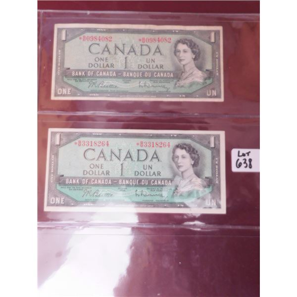 LOT 638 TWO ASTERISK PREFIX 1954 SERIES $1 BILLS