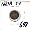 Image 2 : LOT 648 1881H FIVE CENTS