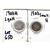 Image 1 : LOT 650 1903H 5 CENTS LARGE AND SMALL H VARIETIES