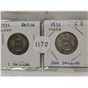 Image 1 : 1931 & 1934 Silver One Shillings