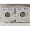 Image 1 : Two NFLD 5¢ Coins, 1941 & 1945, Silver