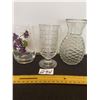 Image 1 : 3 piece violet glass diamond vase pedestal glass