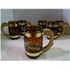 Image 3 : 6 Siesta Ware Amber Brown Western Cactus Barrel Glasswood Handle Beer Mug