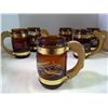 Image 4 : 6 Siesta Ware Amber Brown Western Cactus Barrel Glasswood Handle Beer Mug