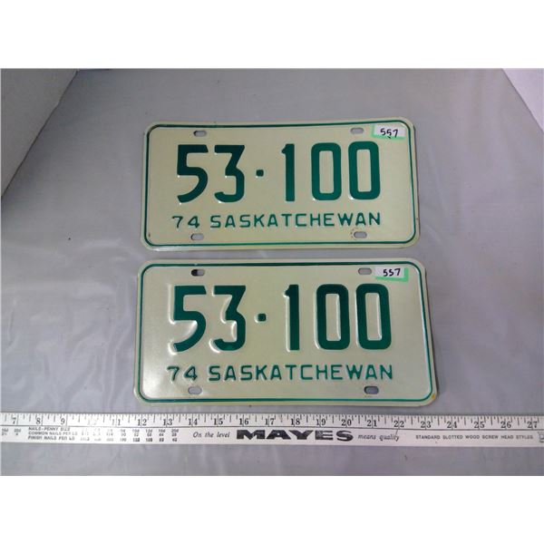 Pair of 1974 Saskatchewan Plates