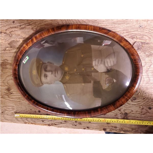 Antique Convex Glass Wood Frame Army Soldier man
