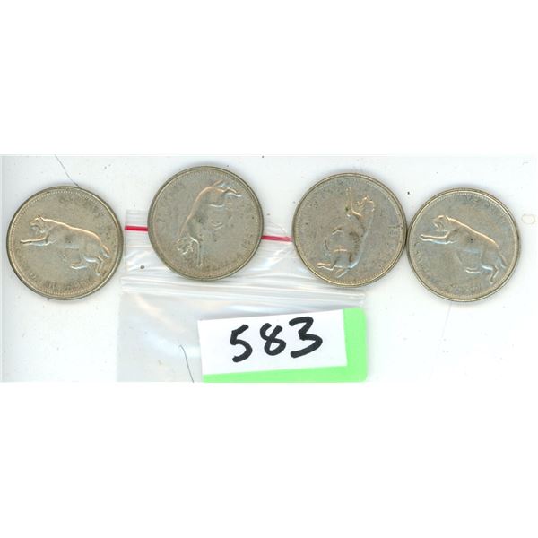 4 Silver Canadian Quarters 1967