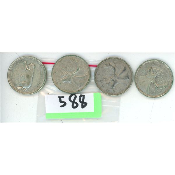 4 Silver Canadian Quarters