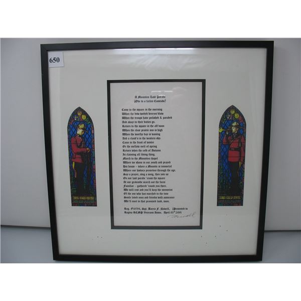 Framed RCMP Memorial Tribute - SGT. BARRIE NOWELL - 16 X 16 inches
