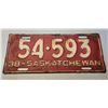 Image 1 : 1938 Saskatchewan License plate - 54-593