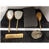 Image 1 : Ladies Brass Vintage Vanity items with Bakelite comb + mans Leather and Ebony Travel Case