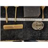 Image 3 : Ladies Brass Vintage Vanity items with Bakelite comb + mans Leather and Ebony Travel Case