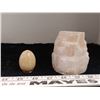 Image 1 : Orange Calcite Tea Light Holder  + Polished Orange Calcite Egg with Stand