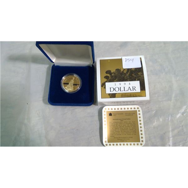 CANADA 1994 REMEMBRANCE PROOF DOLLAR COINS-BRONZE ON NICKLE