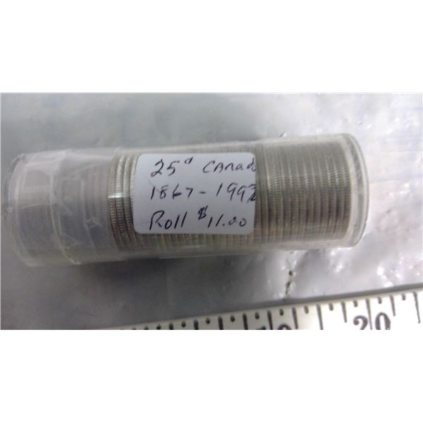 1867-1992 CANADA ONE ROLL 25 CENT COINS NOT SILVER $11.00