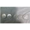 Image 2 : CANADA 5-25 CENT SILVER COINS GEORGE VI: 1943, 1950, 1951, 1952, 1952