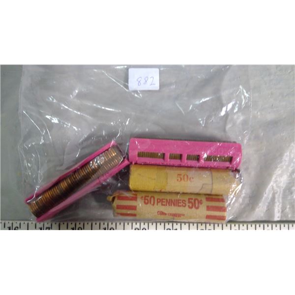 CANADA 1967 ELIZABETH II ONE CENT COINS-2 ROLLS ALMOST UNCIRCULATED  WITH VERY HIGH LUSTRE & 2 ROLLS