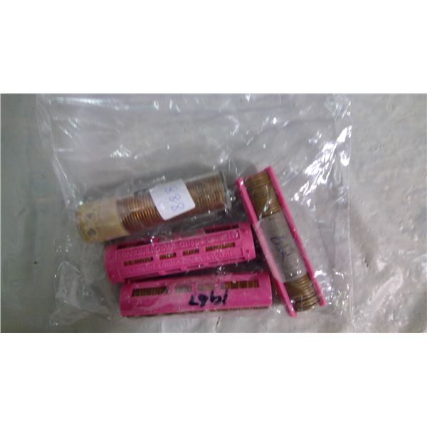 CANADA ELIZABETH II ONE CENT 1977, 1967,  1962, 1964-4 ROLLS $2.00 MANY COINS HAVE A HIGH LUSTRE