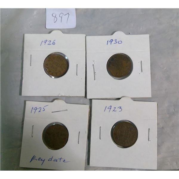 CANADA GEORGE V ONE CENT COINS: 1923, 1925, 1926, 1930-KEY DATES