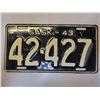 Image 1 : 1943 Saskatchewan License plate 42-427