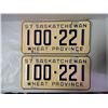 Image 2 : 1957 Matching (2) Sask Blue/White License Plates - 100 Series Rare