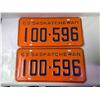 Image 2 : 1963 Matching (2) Sask Blue/Orange License Plates - 100 Series Rare