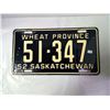 Image 1 : 1952 Sask White/Black License Plate