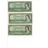 Image 1 : 3 x CAN One Dollar Bills $1 - 1954